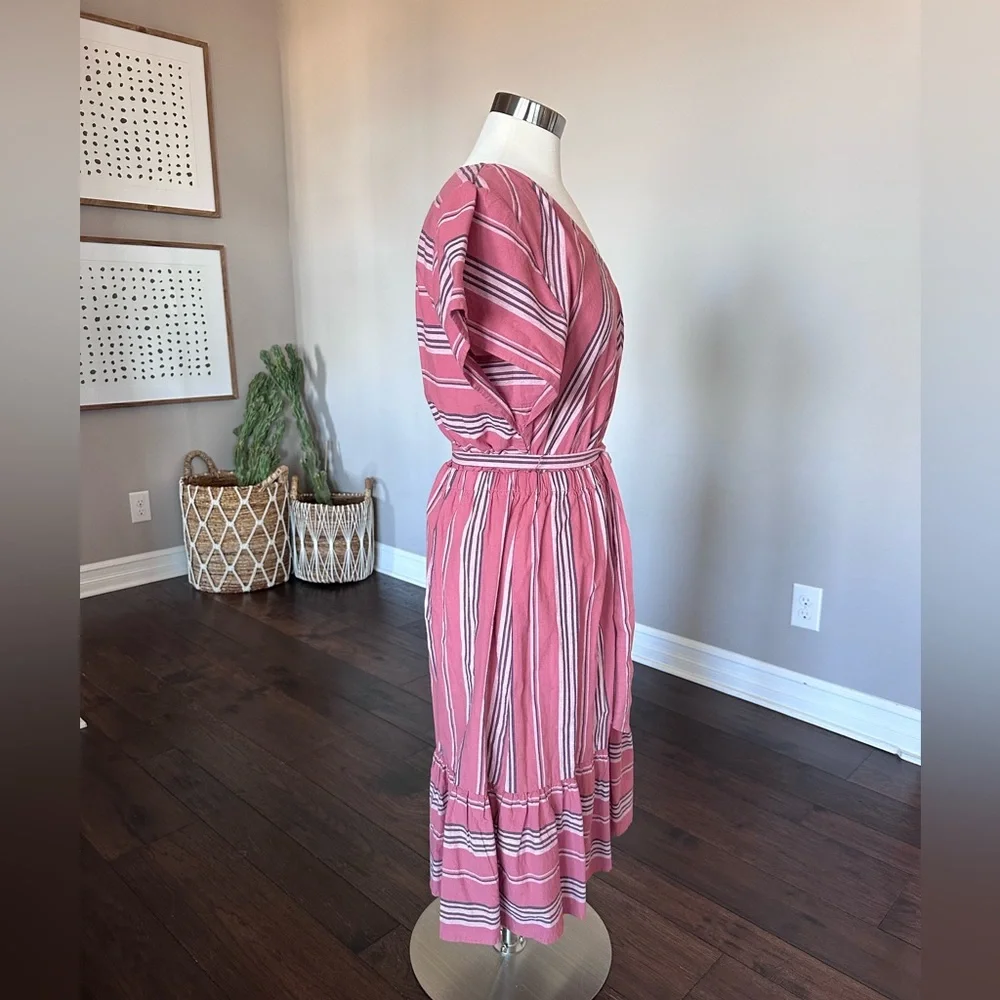 Universal Thread x Target Cotton Midi Dress Cap Sleeve Ruffle Pink Red Stripe LG - Picture 2 of 15